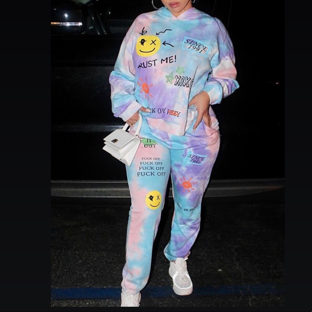 Two Piece Multi Color Hooded Pant Set